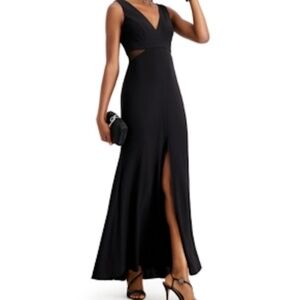 X by Xscape Womens Petite 6 Mermaid Evening Gown Black Illusion Inset Slit Front